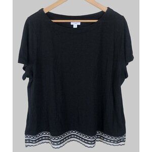J.Jill Short-Sleeve Top Womens 2X Crochet Hem Tencel Modal Blend Quiet Luxury